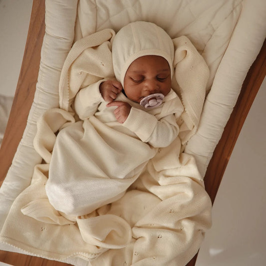 Mushie Ribbed Knotted Baby Gown - Ivory - MRKG-1001