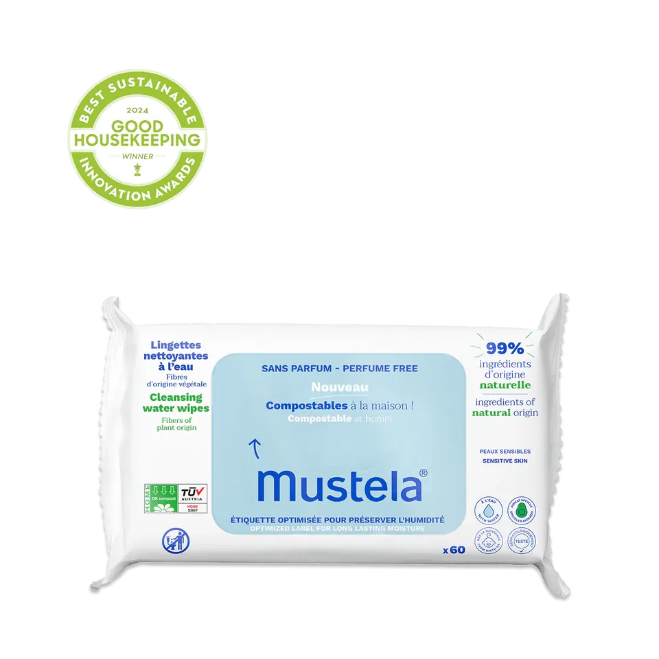 Mustela Compostable Cleansing Water Wipes Fragrance Free (60 Count) - 1122-M