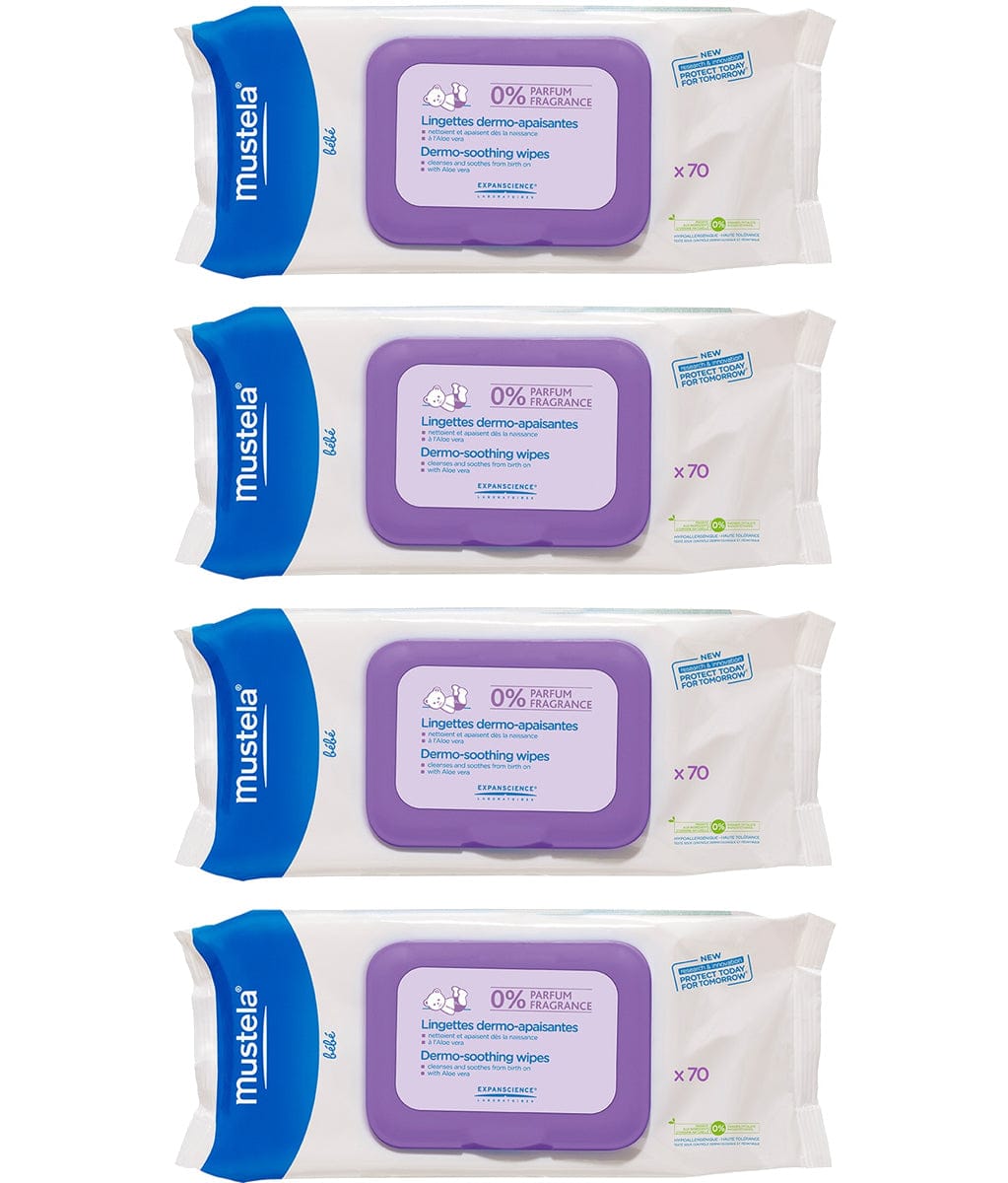 Mustela Dermo-Soothing Wipes, Fragrance Free, 70 Wipes (4-Pack) - 1111-4PK