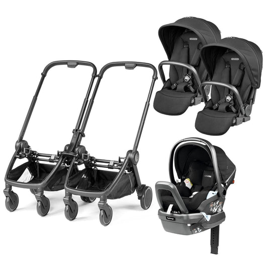 PEG City Loop Double Stroller + Primo Viaggio Lounge Travel System Bundle - Black / True Black / True Black - CLP-DBL-TRVL-LOUNGE-TRBLK