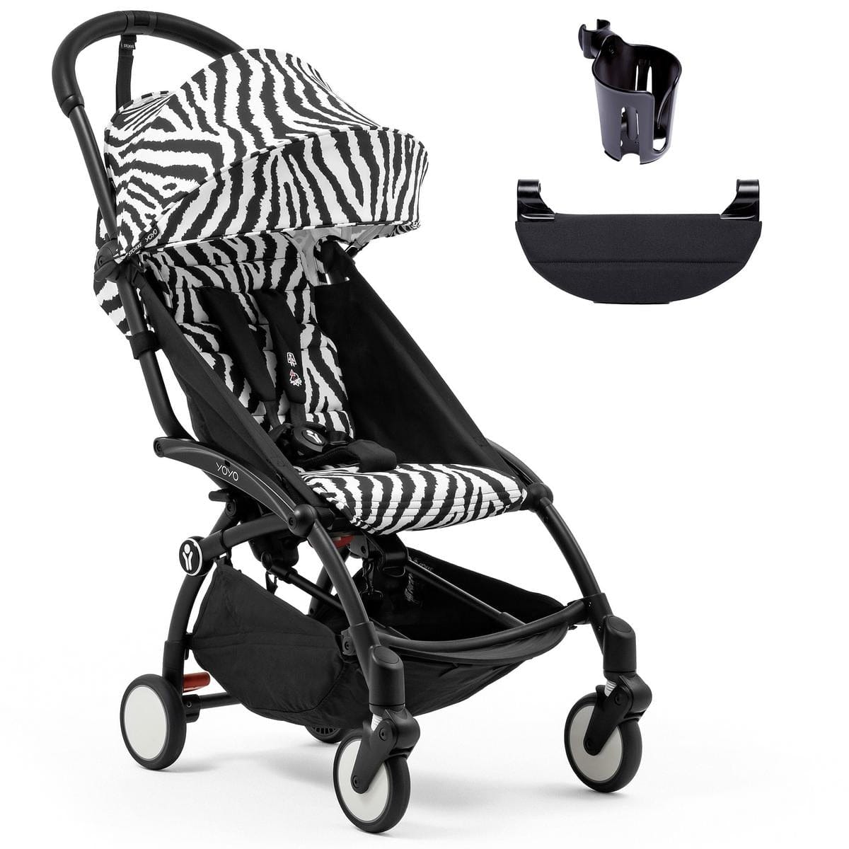 Stokke YOYO3 Ultra Compact 6+ Stroller + Essentials Bundle - Black / Zebra - 654400-655101-646701