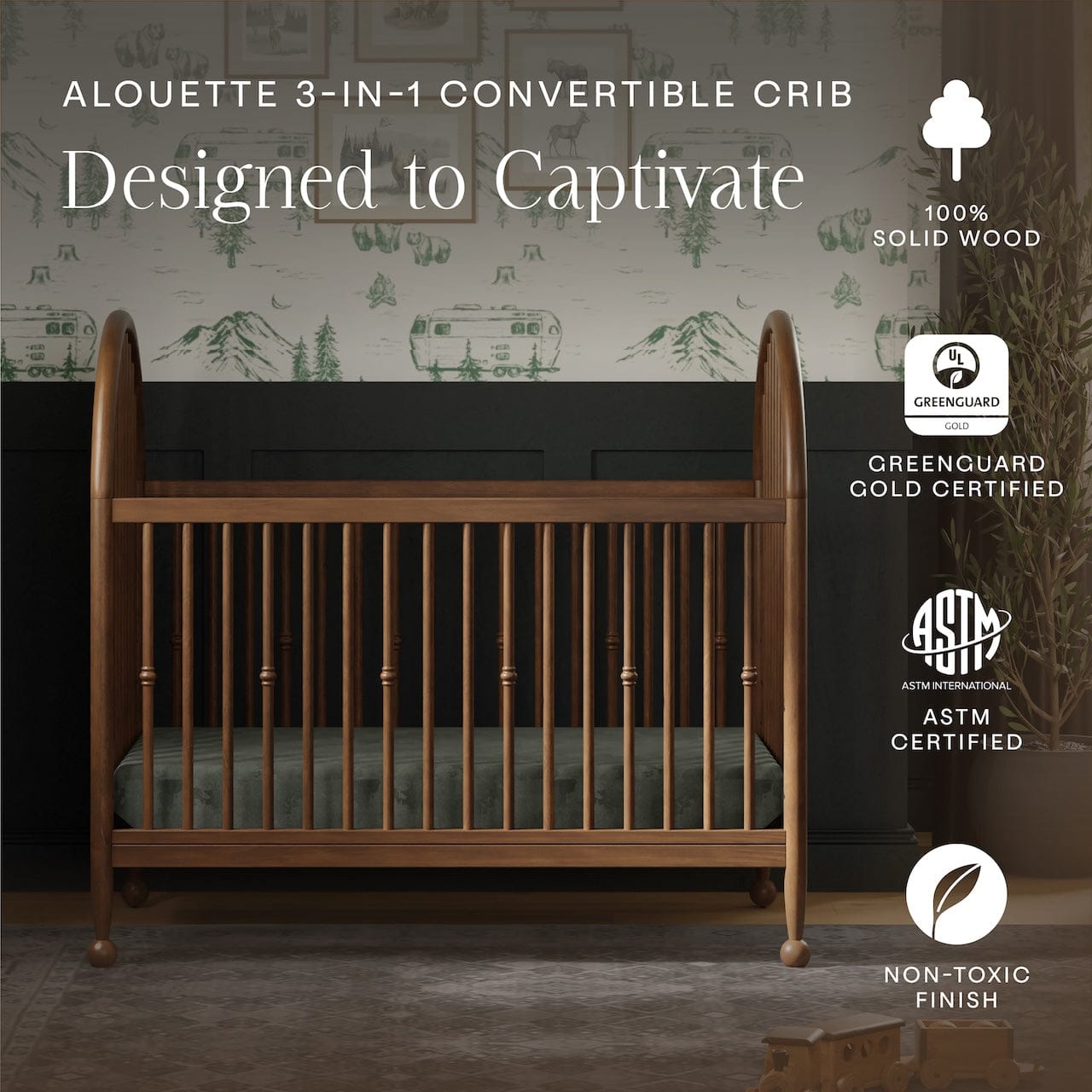 Namesake Alouette 3-in-1 Convertible Spindle Crib - Natural Walnut - M31401NL