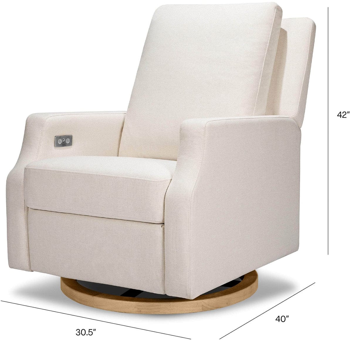Namesake Crewe Electronic Swivel Glider Recliner w/ USB - Performance Cream Eco-Weave w/Light Wood Base - M22286PCMEWLB