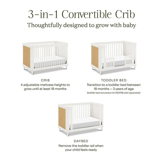 Namesake Marin w/ Cane 3-in-1 Convertible Crib - Warm White / Honey Cane - M23701RWHC