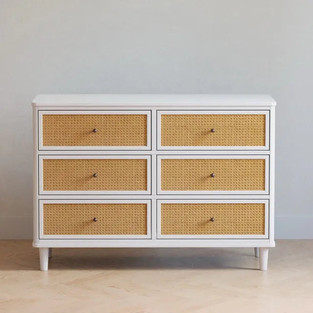 Namesake Marin with Cane 6 Drawer Assembled Dresser - Warm White / Honey Cane - M23716RWHC