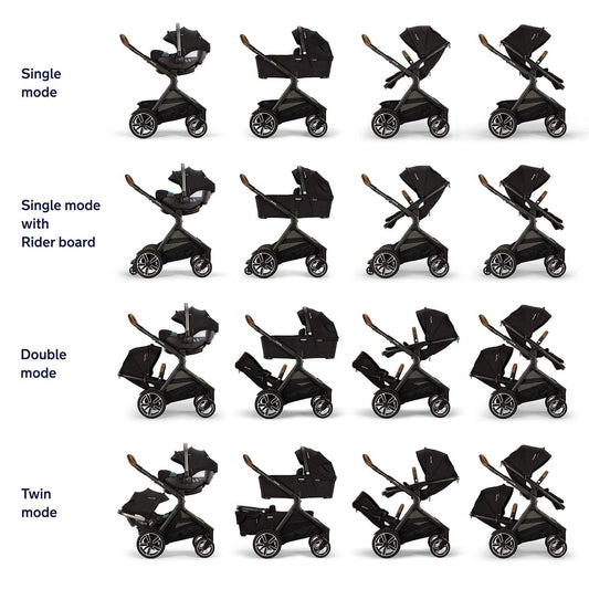 Nuna DEMI Next Double Stroller with Rider Board Bundle - Granite - ST17902GRN-AC17902GRN