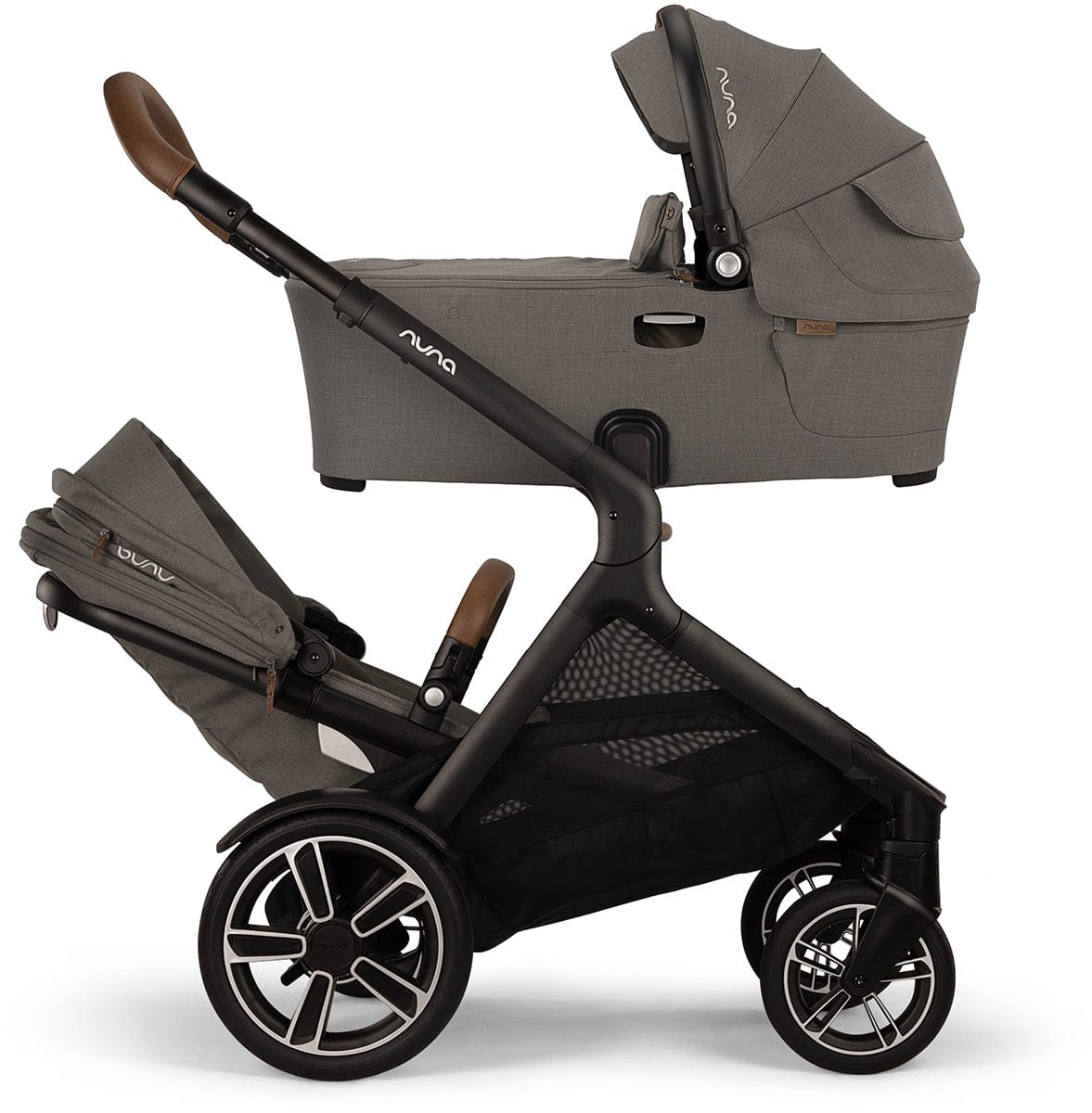Nuna DEMI Next Stroller with Rider Board + DEMI Next Bassinet with Stand Bundle - Granite - ST17902GRN-CD18700GRN