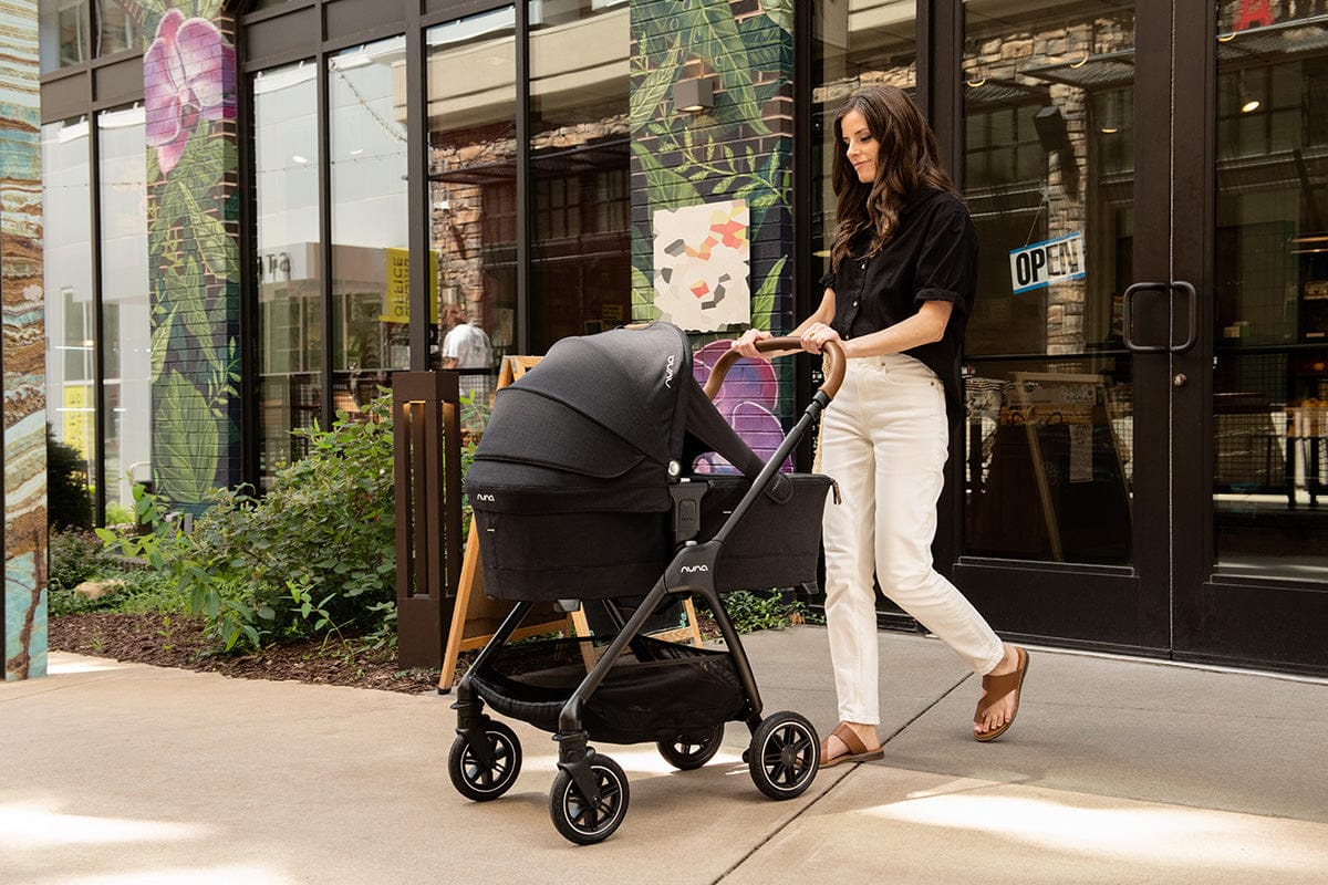 Nuna Triv Compact Stroller with Magnetic Buckle + Triv Bassinet - Caviar - STC12000CVR