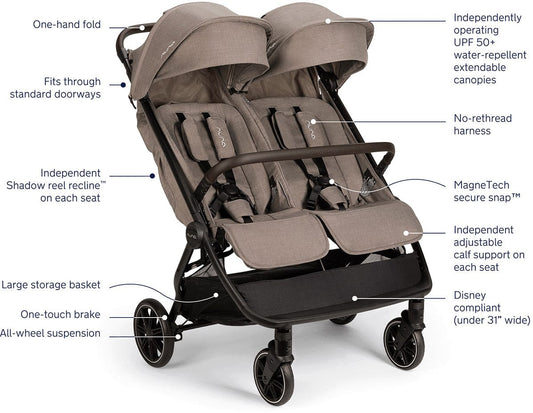 Nuna TRVL dubl Lightweight Side by Side Double Stroller - Cedar - ST19800CDR