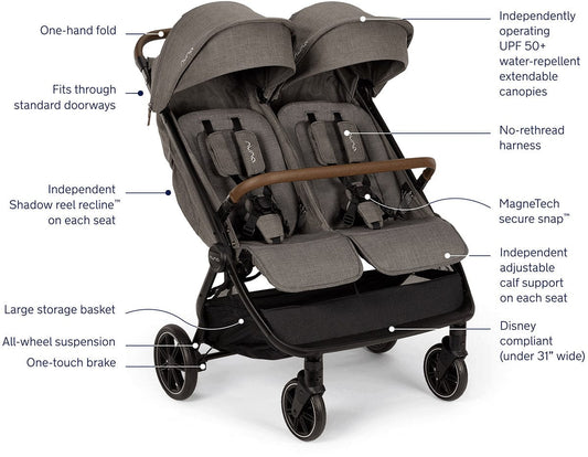 Nuna TRVL dubl Lightweight Side by Side Double Stroller - Granite - ST19800GRN