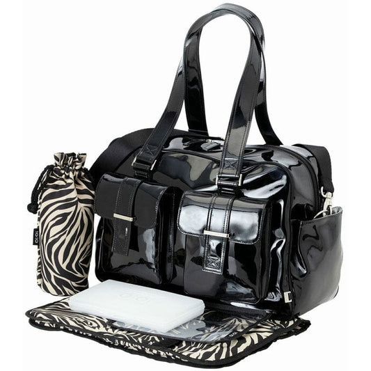 OiOi Black Patent with Zebra Carry All Diaper Bag - 6593
