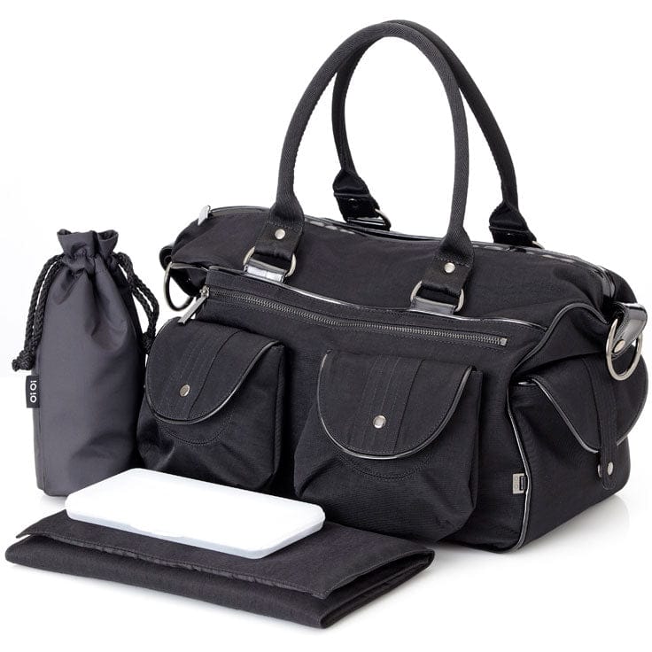 OiOi Black Wash with Patent Trim Carry All Diaper Bag - 6602