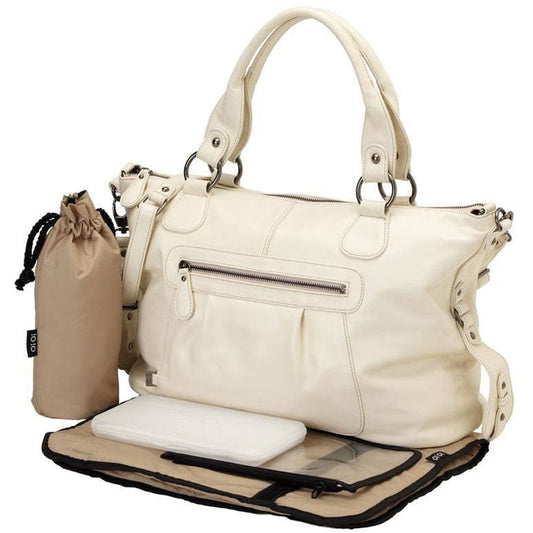 OiOi Ivory Leather Slouch Tote Diaper Bag - 6501