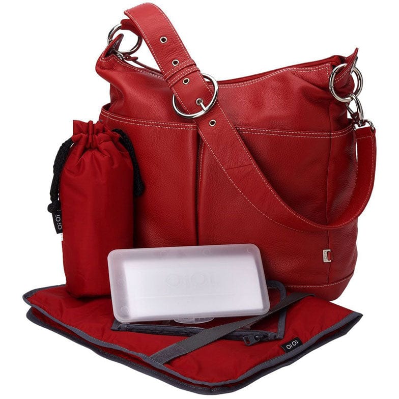OiOi Pompeian Red Leather Two Pocket Hobo Diaper Bag - 6204