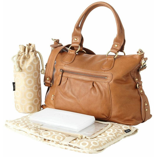 OiOi Tan Leather Slouch Tote Diaper Bag - 6421