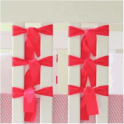 Oliver B Ventilated Slat 20 Pack Bumpers in White Minky and Satin Fuchsia Ties