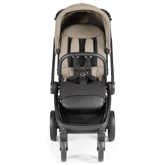 PEG beige and black stroller with canopy and storage basket
