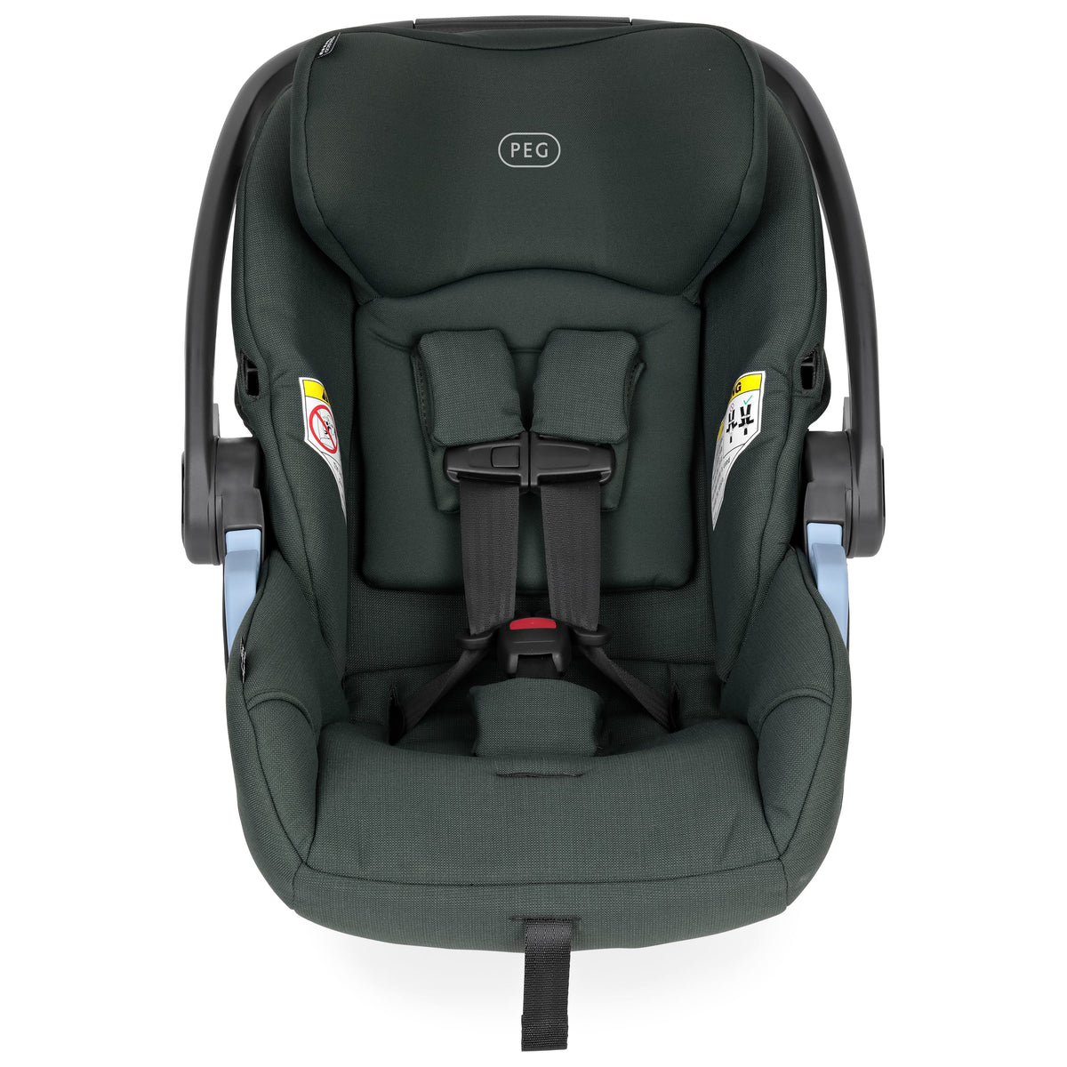 Dark green PEG infant car seat with five point harness system