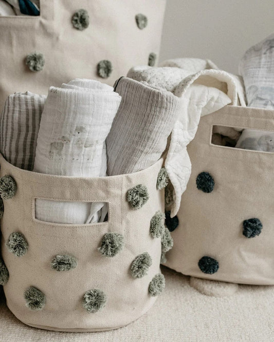Petit Pehr Pom Pom Basket - Pint - Sage - PPPT24