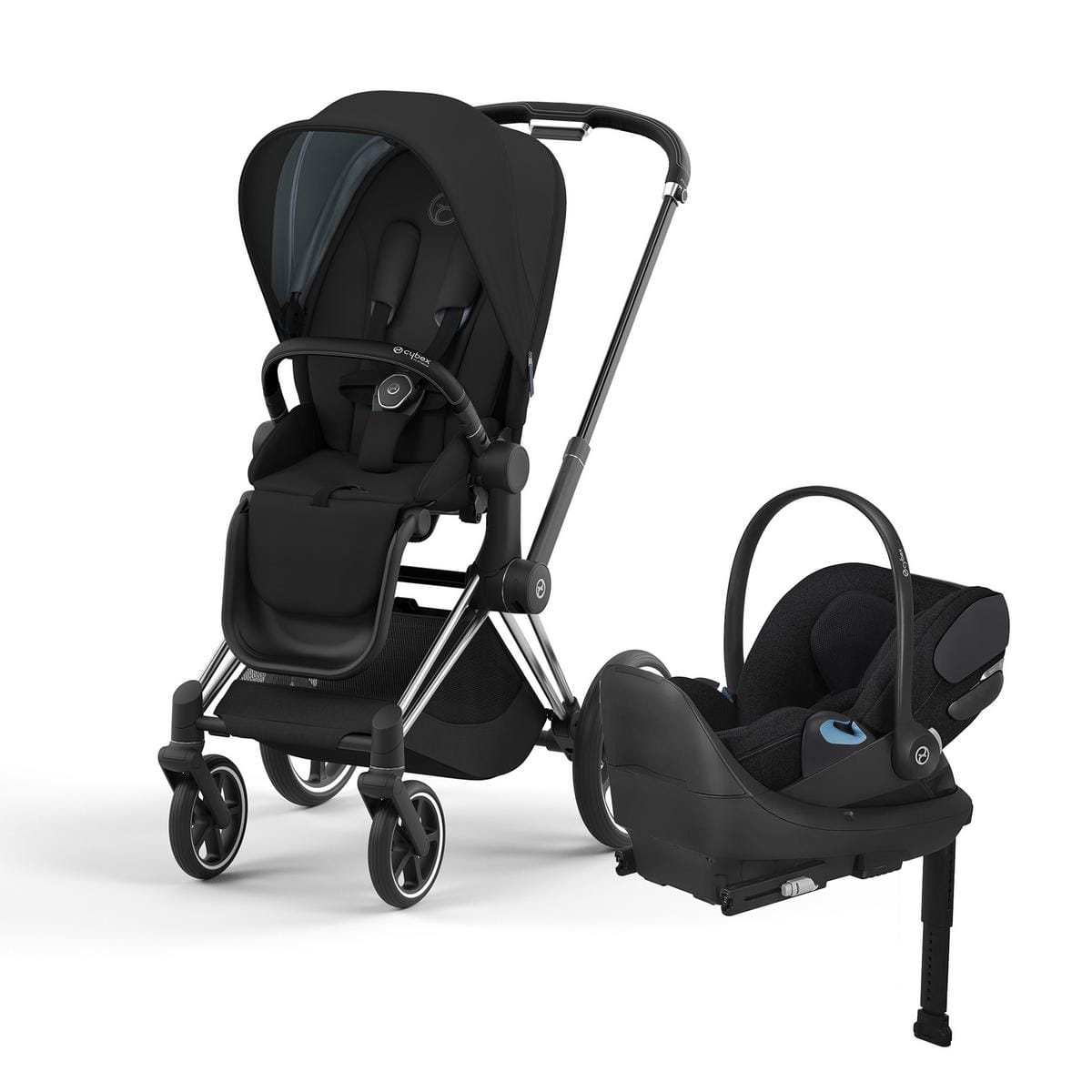 Cybex Priam 4 Stroller + Cloud T SensorSafe Travel System Bundle - Chrome / Black / Deep Black / Sepia Black - 521003961-521003935-524000605