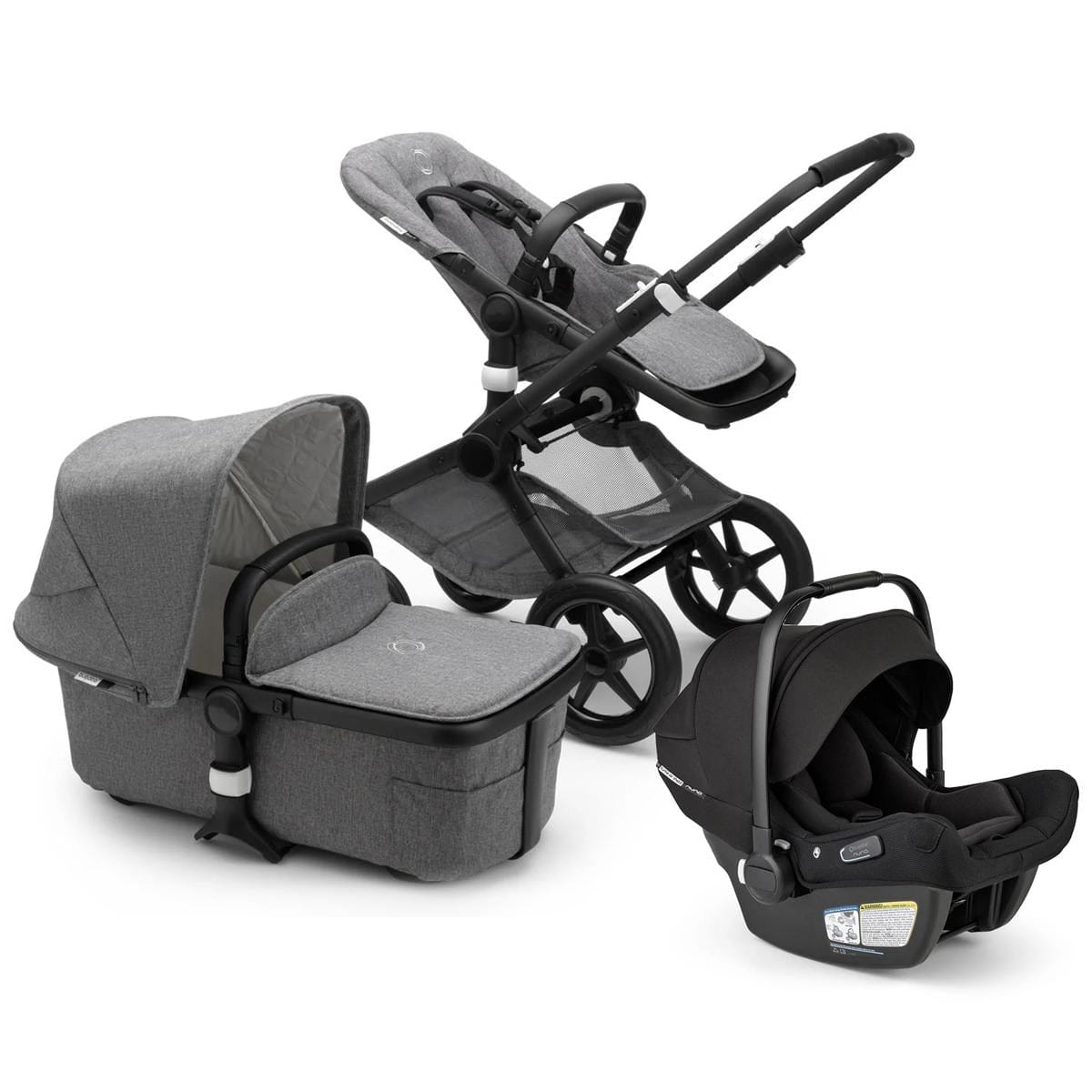 Bugaboo Fox2 Complete Stroller + Turtle Air Shield Travel System Bundle - Classic - Black/Grey Melange / Black - 231110GM04-400016001