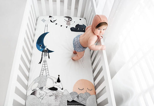 Rookie Humans Cotton Sateen Crib Sheet - The Moon's Birthday - SWANTJE002