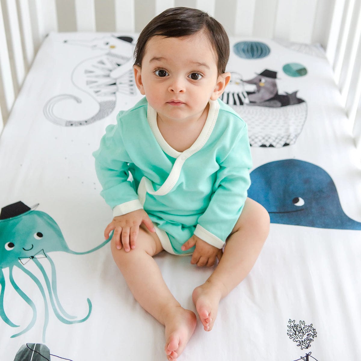 Rookie Humans Cotton Sateen Crib Sheet - Underwater Love - SWANTJE003