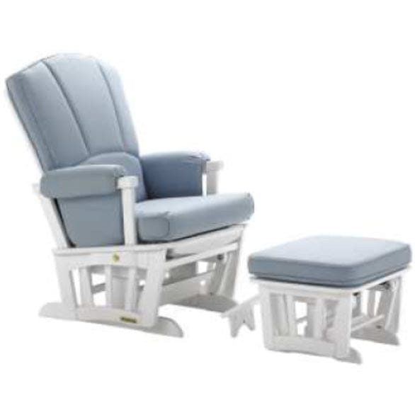 Shermag Multi Lock Positioins Recliner Glider with Matching Ottoman with Nursing Stool in White Finish with Linnette Skye Fabric - 37857KD-15-1222