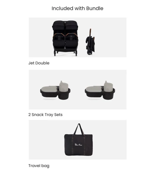 Silver Cross Jet Lightweight Double Stroller + Essentials Bundle - Black - SX2335-BKUC