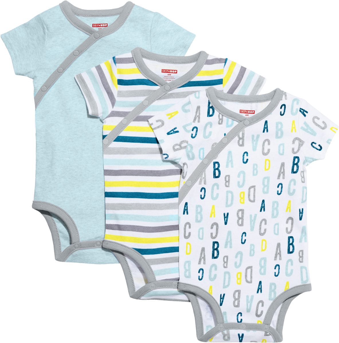 Skip Hop ABC-123 Short Sleeve Bodysuit Set, 3-Pack - Blue (Newborn) - 279401-NB