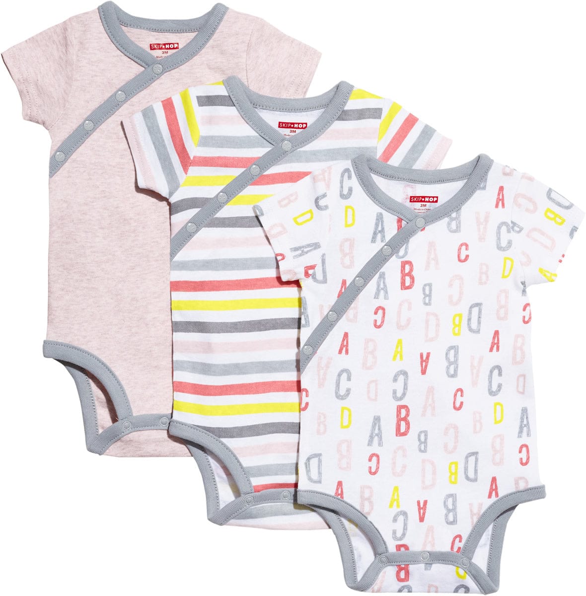 Skip Hop ABC-123 Short Sleeve Bodysuit Set, 3-Pack - Pink (9 Months) - 279400-9M