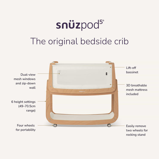 Snuz SnuzPod 5 Bedside Bassinet - Natural - USFN050C