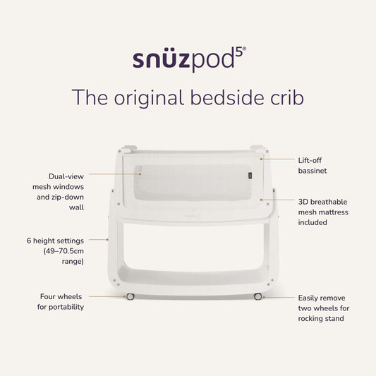 Snuz SnuzPod 5 Bedside Bassinet - White - USFN050B