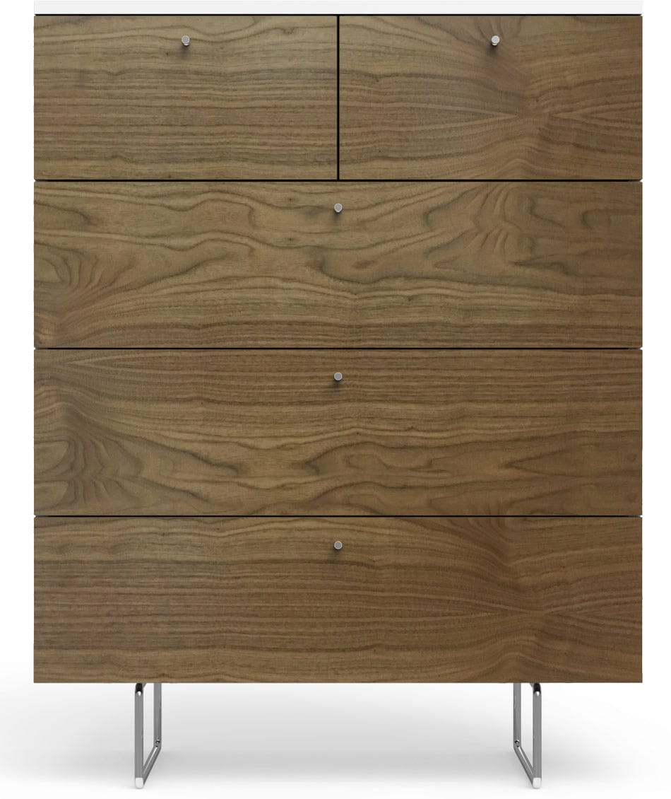 Spot On Square Alto 5 Drawer Dresser - White/Walnut - ALTO5DRAWER34WA