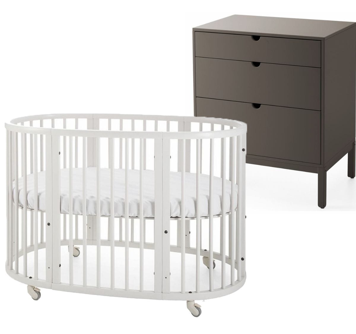 Stokke Sleepi Crib + Home Dresser Bundle - White / Hazy Grey - 104305-440502
