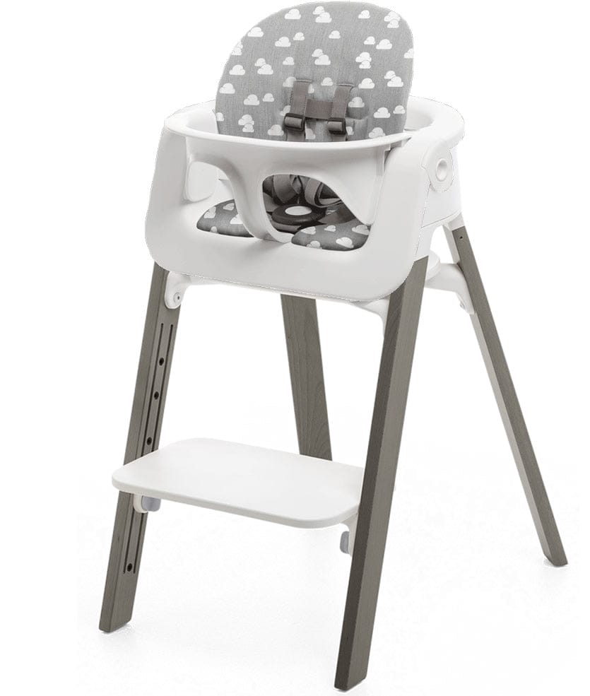 Stokke Steps Chair + Cushion (No Tray) - White/Hazy Grey/Grey Clouds - STHCCSHNOTRY-WHTHZYGRYGRYCLDS