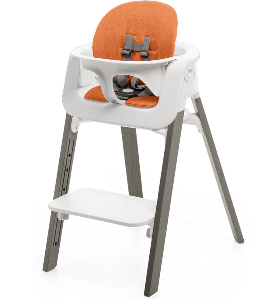 Stokke Steps Chair + Cushion (No Tray) - White/Hazy Grey/Orange - STHCCSHNOTRY-WHTHZYGRYORNGE