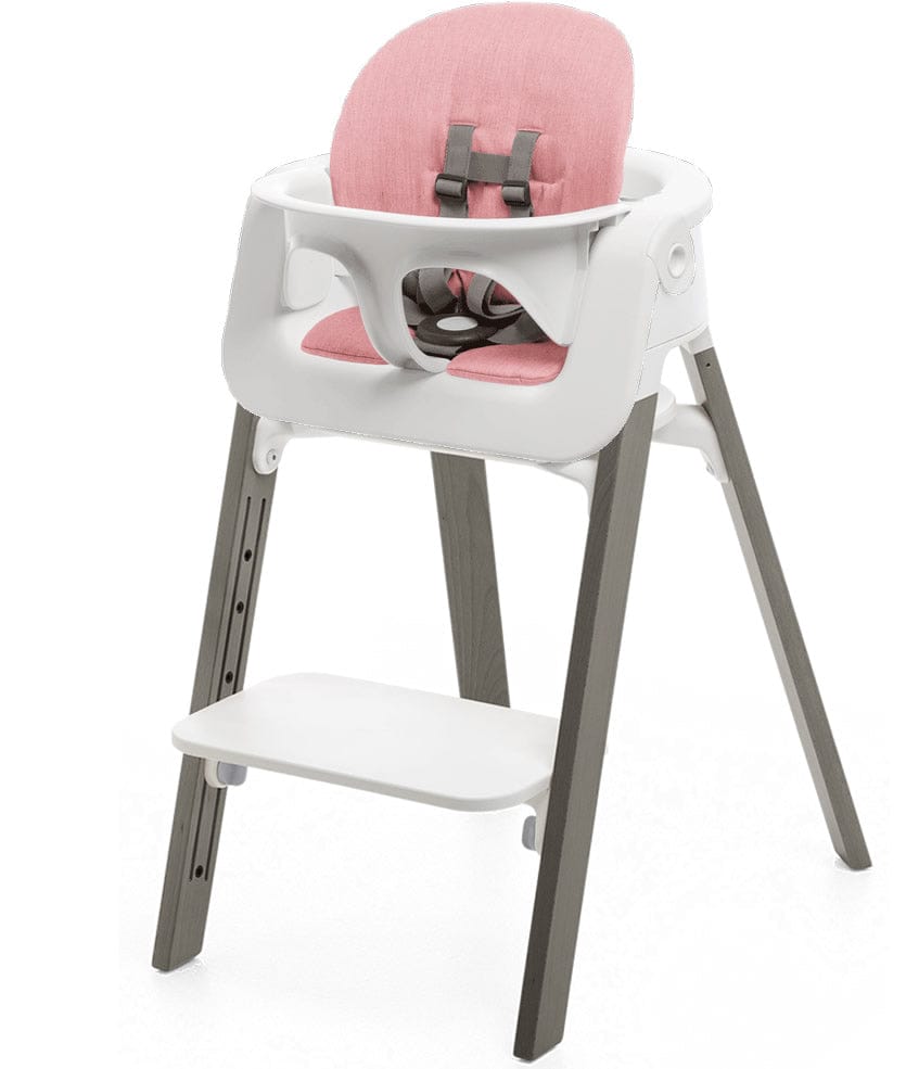 Stokke Steps Chair + Cushion (No Tray) - White/Hazy Grey/Pink - STHCCSHNOTRY-WHTHZYGRYPINK