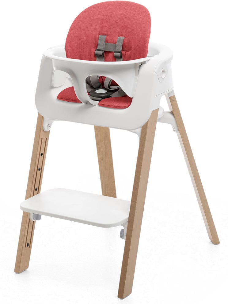 Stokke Steps Chair + Cushion (No Tray) - White/Natural/Red - STHCCSHNOTRY-WHTNTRLRED