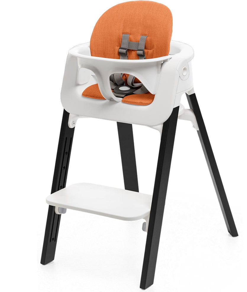 Stokke Steps Chair + Cushion (No Tray) - White/Oak Black/Orange - STHCCSHNOTRY-WHTOAKBLKORNGE