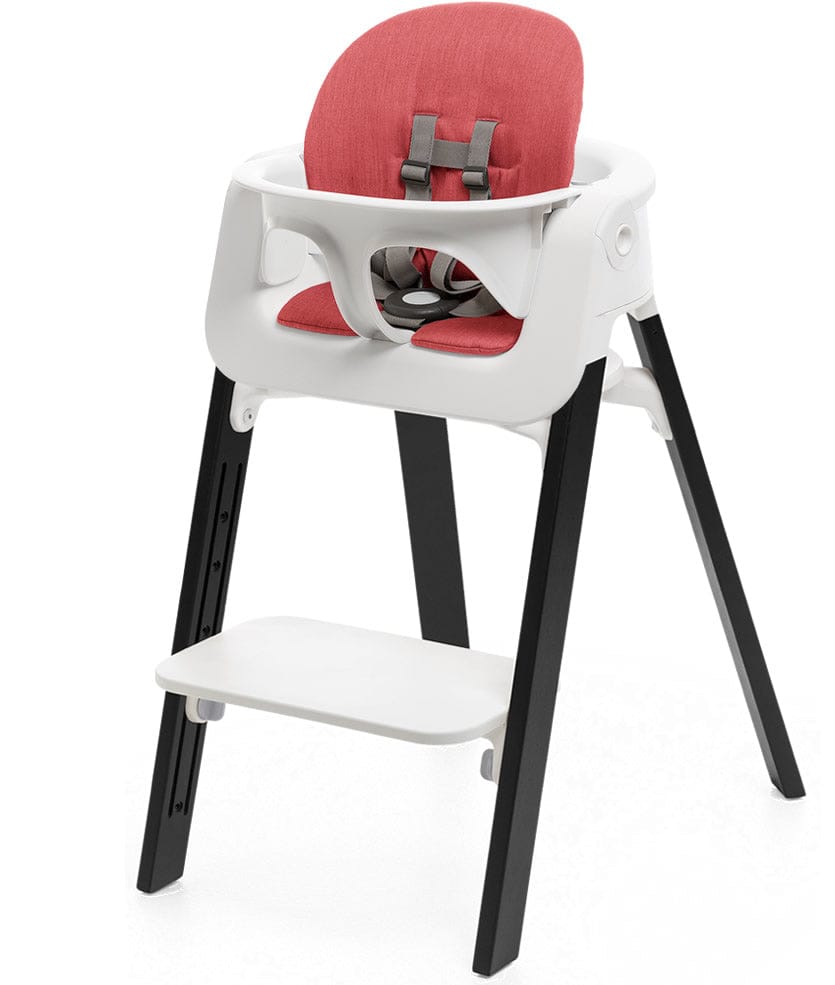 Stokke Steps Chair + Cushion (No Tray) - White/Oak Black/Red - STHCCSHNOTRY-WHTOAKBLKRED