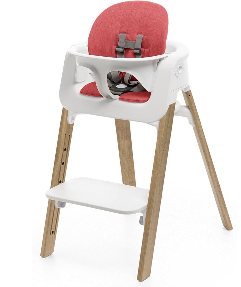 Stokke Steps Chair + Cushion (No Tray) - White/Oak Natural/Red - STHCCSHNOTRY-WHTOAKNTRLRED