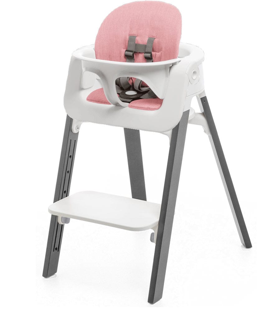Stokke Steps Chair + Cushion (No Tray) - White/Storm Grey/Pink