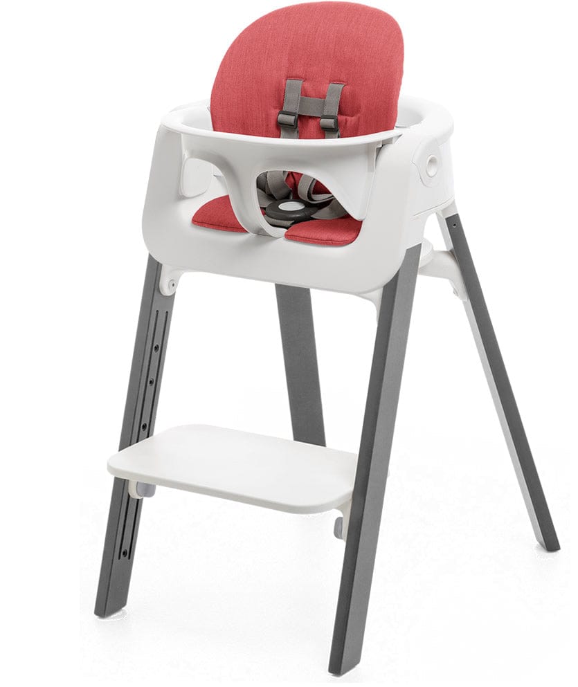 Stokke Steps Chair + Cushion (No Tray) - White/Storm Grey/Red - STHCCSHNOTRY-WHTSTRMGRYRED