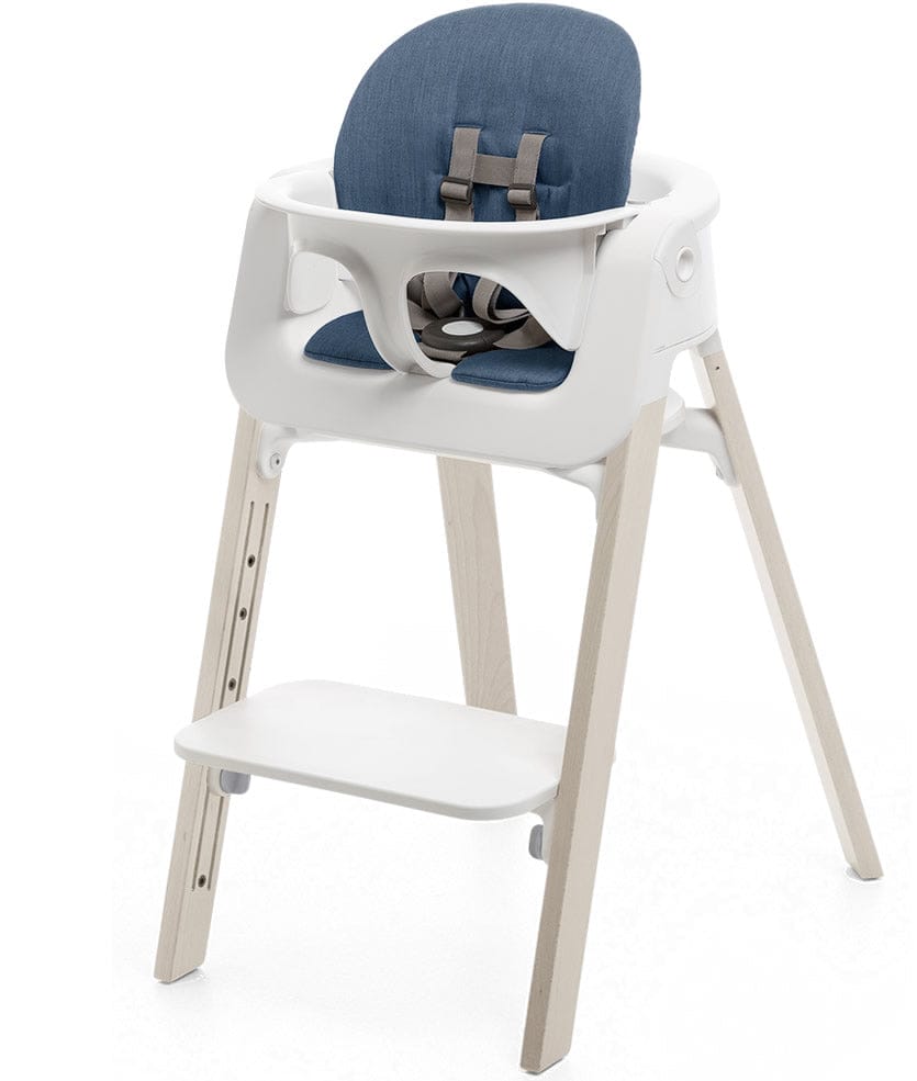 Stokke Steps Chair + Cushion (No Tray) - White/Whitewash/Blue - STHCCSHNOTRY-WHTWSHBLUE