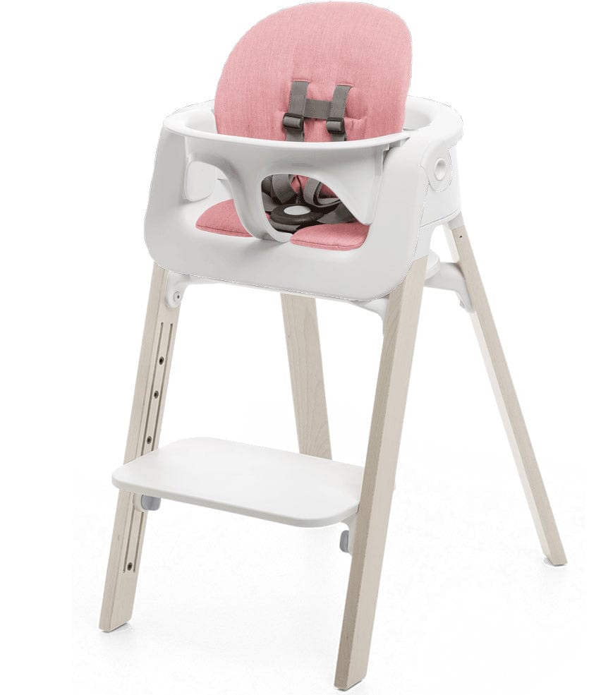 Stokke Steps Chair + Cushion (No Tray) - White/Whitewash/Pink - STHCCSHNOTRY-WHTWSHPINK