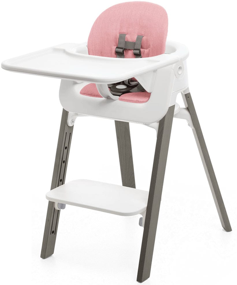 Stokke Steps Complete High Chair with Cushion - White/Hazy Grey/Pink