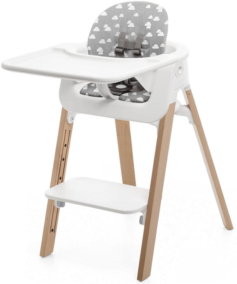 Stokke Steps Complete High Chair with Cushion - White/Natural/Grey Clouds