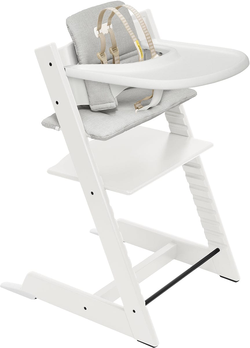 Stokke Tripp Trapp High Chair2 with Cushion, Newborn Set and Stokke Tray - White / Nordic Grey - 663100