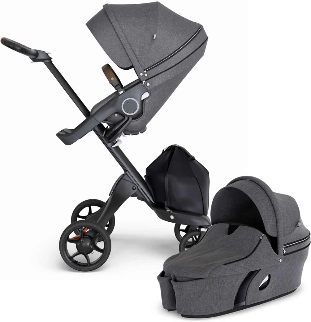 Stokke Xplory 6 Stroller & Carrycot - Black Melange/Black/Brown - 500602-502302